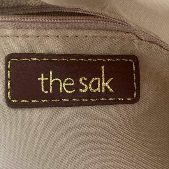 The Sak neutral stripe crochet over gold metallic shoulder bag top zipper - Picture 12 of 13